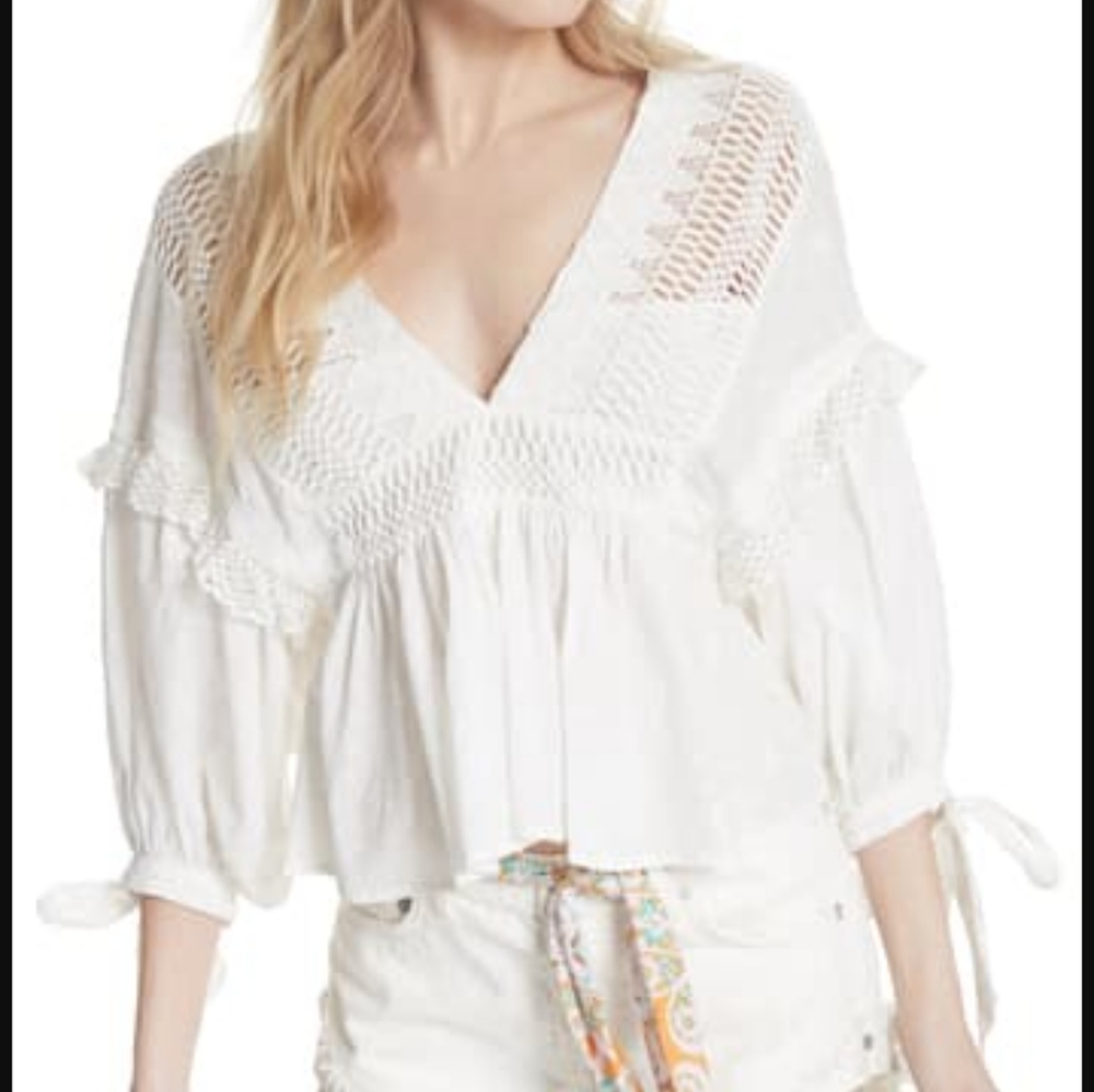 Free People Drive You Mad Blouse Cotton Lacey Embroidered Ivory Size Md & Lg NWT - Picture 5 of 16